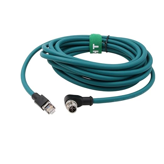 Ethernet Cable for PLC Router Network Cognex Basler Baumer Sick Keyence Datalogic Microscan Vision Camera Sensor Reader, M12 8 Pin X-Code Right Angle 90-Degree to RJ45 (20m)