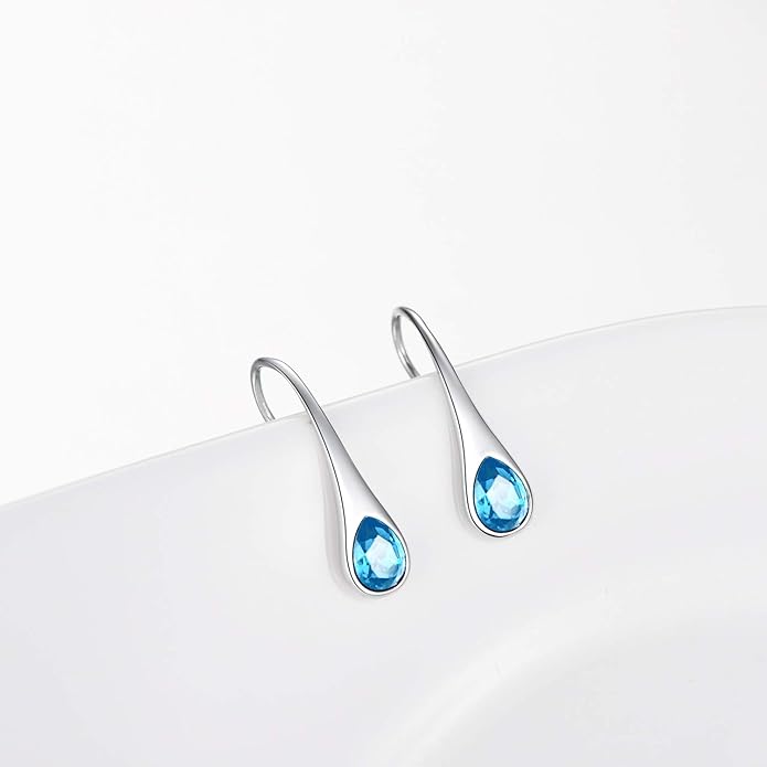 925 Sterling Silver Small Pear-Shaped Modern Style Hook Earrings with Crystals from Austria