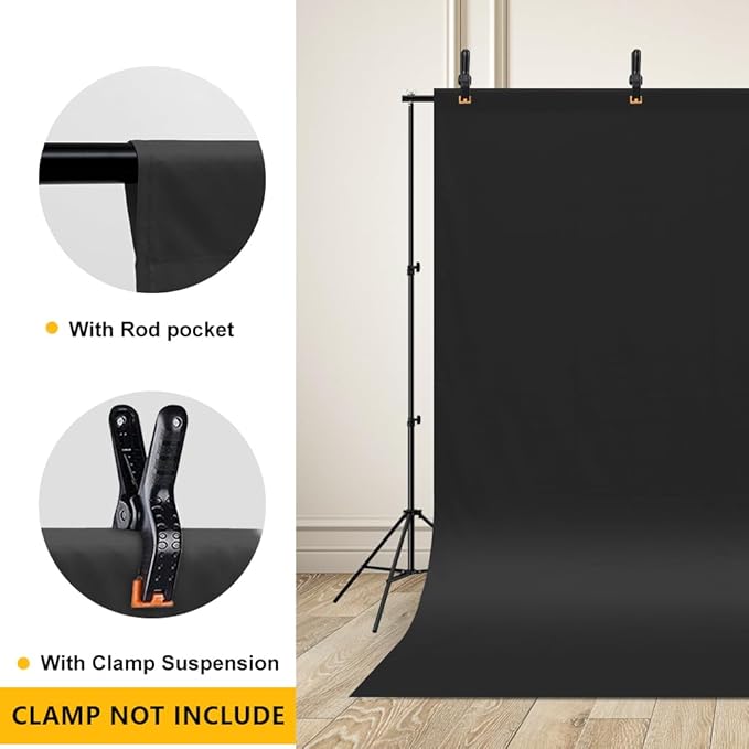 10x7ft Black Backdrop for Photography, High Density Polyester Fabric Photo Background for Portrait Photoshoot or Party Decoration