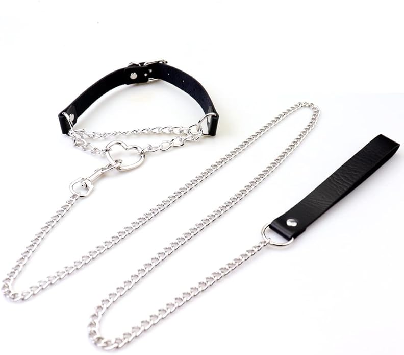 Harajuku Peach Heart Choker Punk Hauling Chain PU Leather Collar Gothic Necklace NightClub Goth Leash Belts