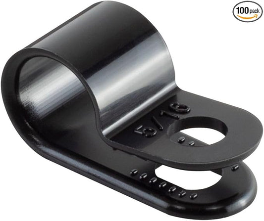 GTSE Black Nylon Plastic Cable Clamps, 5/16" Screw Mounts for Cable, Rope, Tube Management, 100 Pack