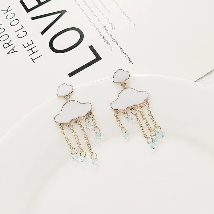 Acrylic Rain Cloud Earrings Cute Cloud Dangle Drop Earrings Colorful Crystal Raindrop Earrings for Women