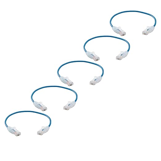 TRUECABLE Cat6 Component Rated Patch Cable, Unshielded (U/UTP), 1ft, Blue, 28AWG Solid Copper, Snagless 10G High-Speed Ethernet Cable, PoE++ 4PPoE 100W, UL Listed, RoHS-3, 5 Pack