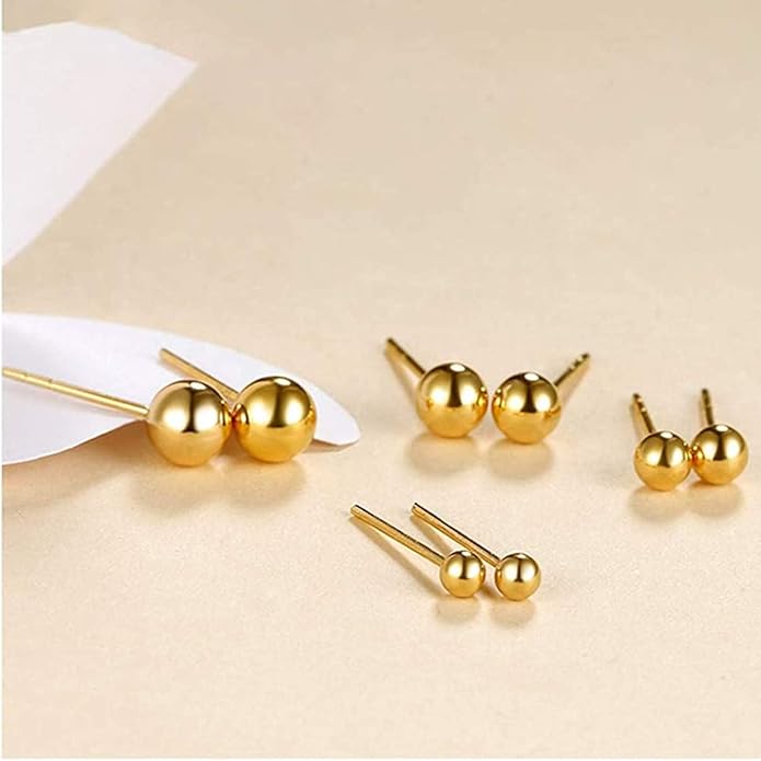 14K Gold Filled Polished Small CZ Pearl Ball Stud Earrings Set for Women Men 20G Surgical Steel Hypoallergenic Piercing Studs for Sensitive Ear, Pack of 6 Pairs