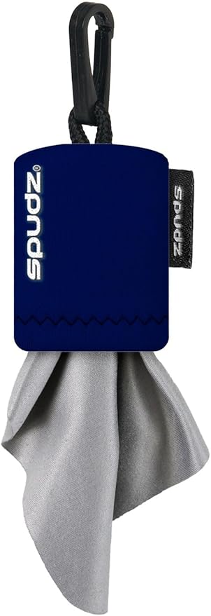 SPUDZ Classic Microfiber Lens Cleaner – Clip-On Pouch, Washable – for Binoculars, Scopes, Glasses, Screens | Navy Blue, 6 x 6 Inch (2-Pack)