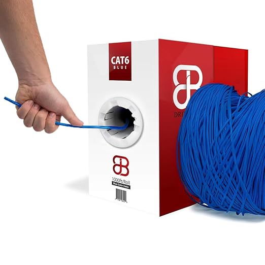 DRIPSTONE CAT6 Ethernet Cable 1000ft Bulk Network LAN Wire 23AWG Solid CCA UTP 550MHz High-Speed Internet Cable Streaming, Office, Home Use, Pull Box, CAT 6 Bulk, Stable Connectivity - Dark Blue