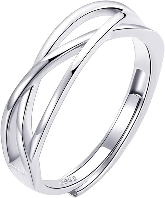 OOOPEL Sterling Silver Adjustable Ring S925 Silver Rings for Women Cubic Zirconia Twist Love Knot Dainty Ring Silver Minimalist Open Finger Rings Silver Thumb Sterling Silver Ring