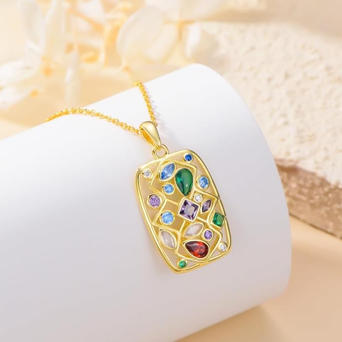 Gemstone Necklaces for Women 14K Yellow Gold Plated Silver Colorful Pendant Necklace Multicolor Cubic Zirconia Heart Pearshaped Jewelry for Mother Wife Daughter