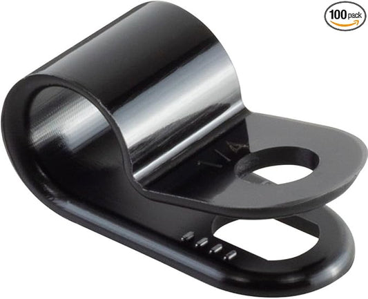 GTSE Black Nylon Plastic Cable Clamps, 1/4" Screw Mounts for Cable, Rope, Tube Management, 100 Pack