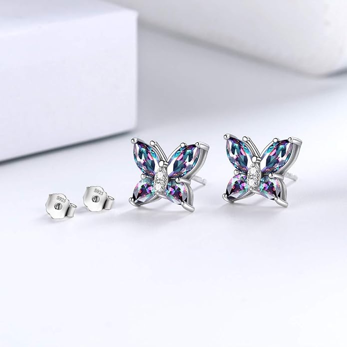 Aurora Tears Butterfly Jewelry,Women 925 Sterling Silver Butterflies Birthstone Pendant Necklace/Earrings/Rings Wedding Gift