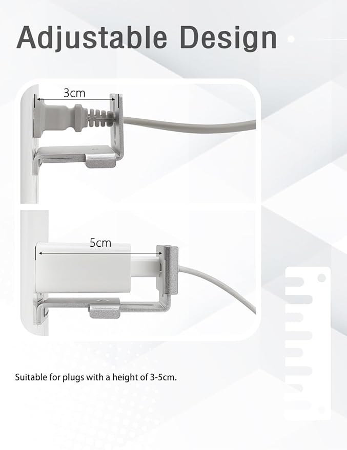 Charger Lock to Outlet, ILIVABLE Adjustable Metal Outlet Lock, Firmly Secures Power Plug from Unplugging (Silver, 1 Pack)