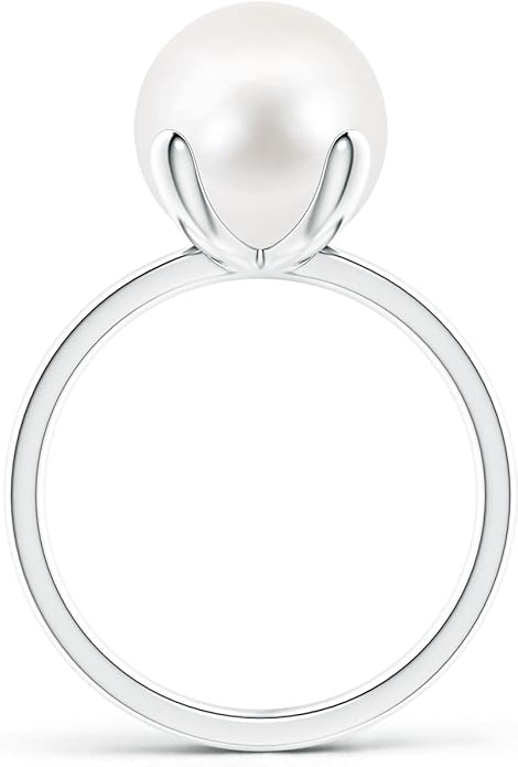 Angara Freshwater Pearl Solitaire Ring for Women | Round Freshwater Cultured Pearl Solitaire Ring in 14K Solid Gold/Silver | June Birthday, Anniversary, Gemstone Jewellery Gift