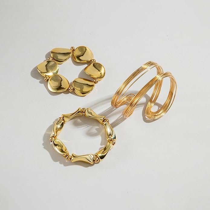 Chunky Gold Bracelets for Women,Trendy Geometric Cuff Bracelet,Layered Stacked Statement Bangle Set, Fashionable Anniversary Jewelry Accessories Gifts