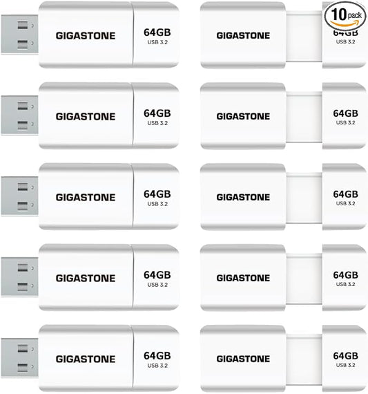 GIGASTONE 64GB Flash Drive (10 Pack) Z60 USB 3.2 Gen 1, 100MB/s Ultra Fast, Retractable Capless Slider Design, Data Storage, Backup for PC/Mac/TV/Car Audio, USB 2.0/3.0/3.1 Compatible