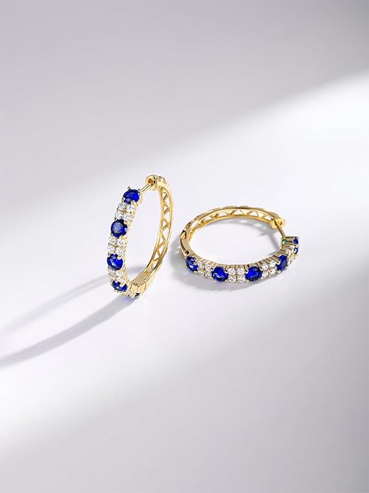 Women's Huggie Hoops with Birthstone 925 Sterling Silver Huggie Stud Hypoallergenic 14K Gold Plated Moissanite Earrings -Emerald Sapphire Ruby Hoop Earrings, Size 20 25mm