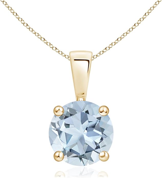 Angara Natural Aquamarine Solitaire Pendant for Women | Round Aquamarine Solitaire Pendant Necklace in 14K Solid Gold/Silver/Platinum With 18" Chain | March Birthday, Gemstone Jewelry Gift