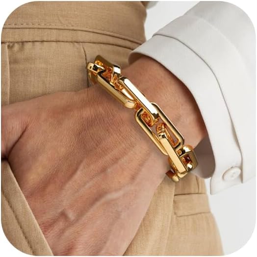 Chunky Gold Bracelet for Women Non Tarnish, Trendy Stretch Cuban Link Chain Plated Gold Bangle Bracelets