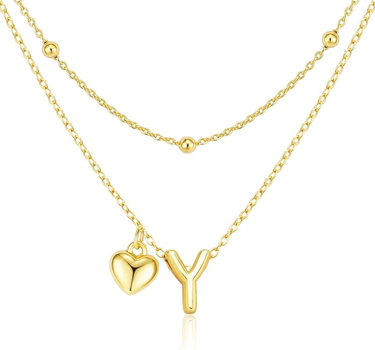 adoyi Valentines Day Gifts for Women Hers Dainty 14K Gold Plated Heart Initial Necklaces Layered Letter A-Z Pendant Necklace Stack Trendy Jewelry Birthday Valentines Day Gifts for Women Jewelry