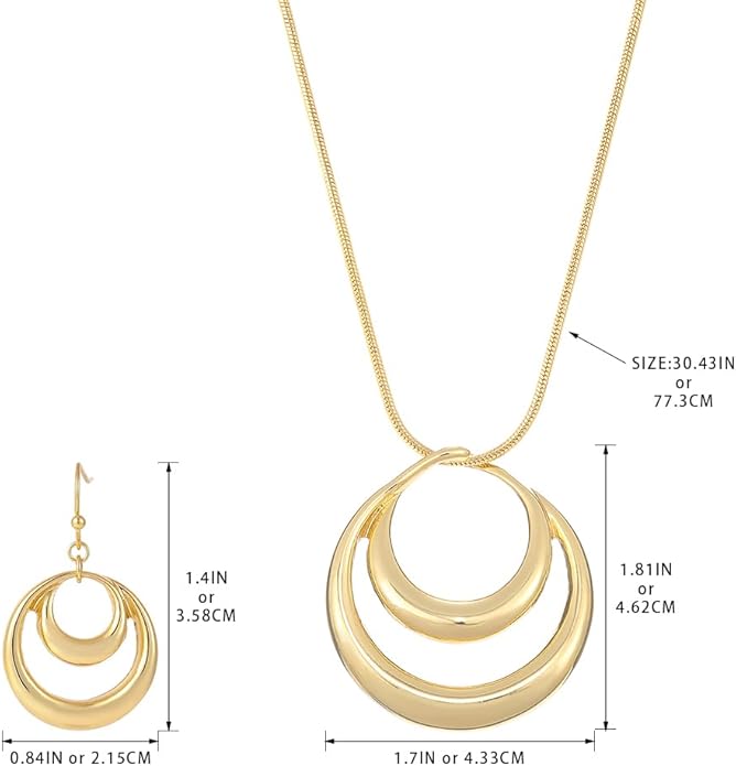 Madison Tyler Gold Plated Jewelry Set for Women | Silver Teardrop Pendant Necklace Trendy | Long Necklace with Snake Chain | Fashion Dangle Earring Set