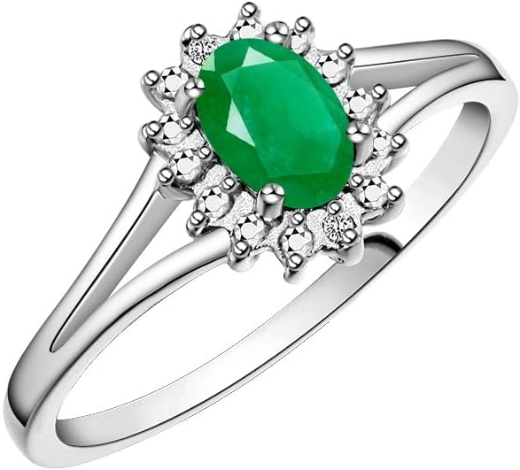Rylos 14K White Gold Classic Halo Ring: Diamonds, 6X4MM Oval Gemstone - Birthstone Jewelry for Women - Stunning Diamond Gold Ring Sizes 5-10