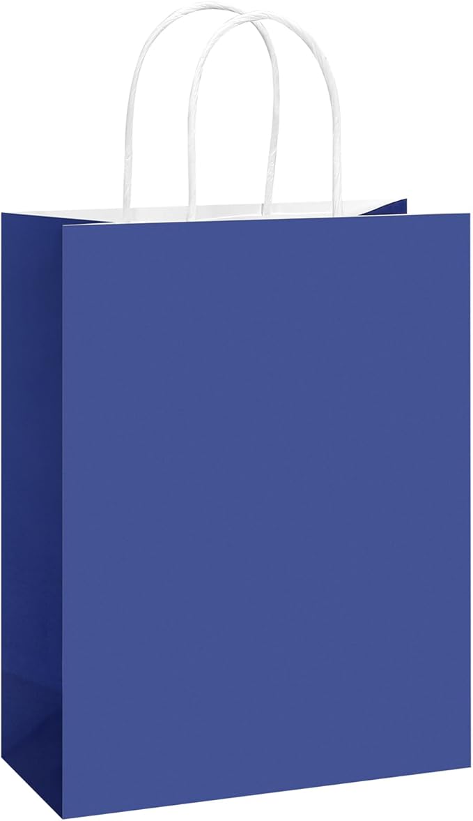REMTAP Gift Paper Bags 8×4.5×10.5 50Pcs Kraft Bags with Handles Bulk Gift Bag for Wedding Party Craft Retail Packaging, Shopping, Party Favor, Retail Bag (Blue-M-50pcs, 8 * 4.5 * 10.5)