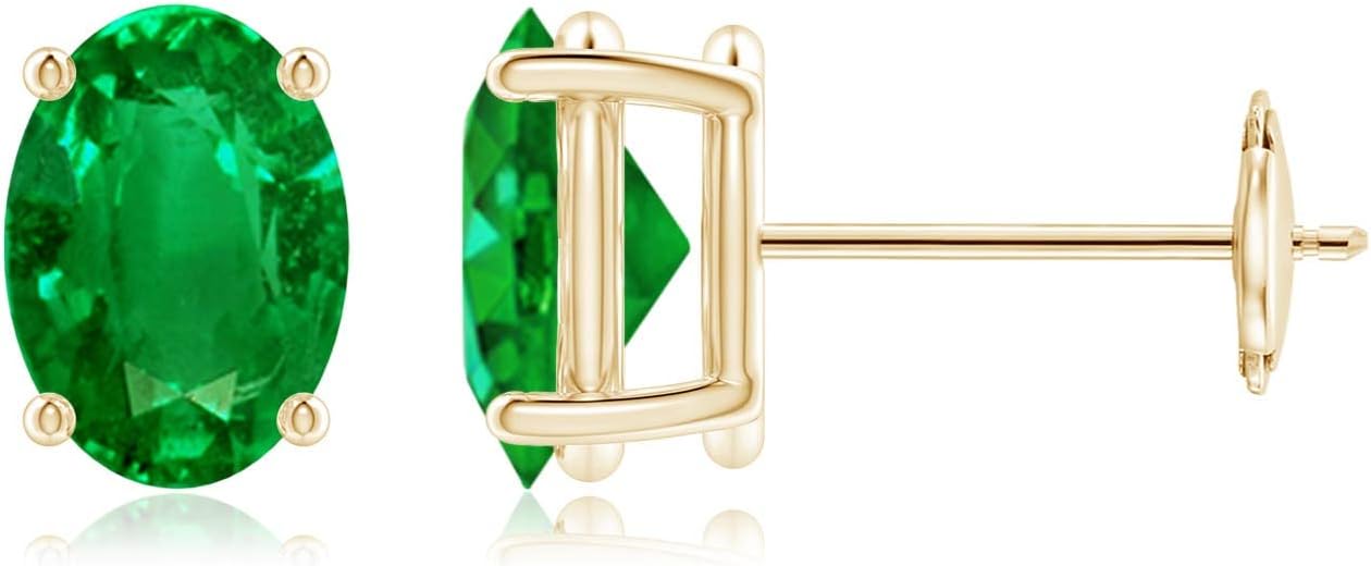 ANGARA Natural Emerald Earrings for Women | Oval Shape Emerald Classic Earrings in 14K Solid Gold/Platinum | May Birthday, Anniversary, Gemstone Jewellery Gift