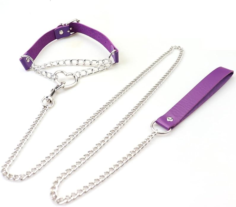 Harajuku Peach Heart Choker Punk Hauling Chain PU Leather Collar Gothic Necklace NightClub Goth Leash Belts
