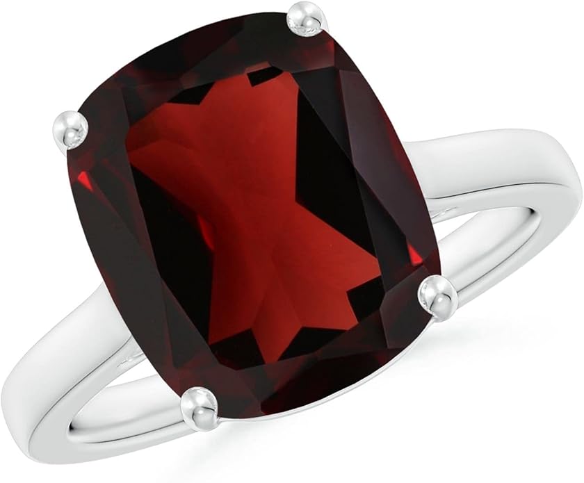Angara Cushion Garnet Solitaire Ring in Sterling Silver/14K Solid Gold/Platinum | Natural Garnet Solitaire Ring for Women | January Birthday, Anniversary, Gemstone Jewelry Gift
