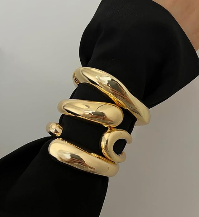 Chunky Gold Bangle Bracelets for Women, Dainty 14k Gold Plated Big Stackable Bangles Set, Trendy Statement Cuff Bracelet Stack Fashion Jewelry Christmas Gifts