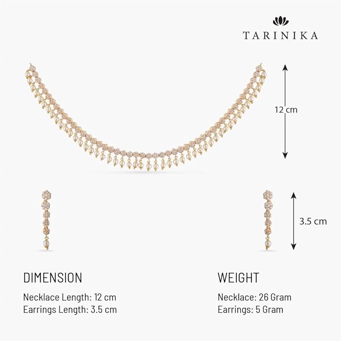TARINIKA Green and White Cubic Zirconia(CZ) Indian Necklace Set with Earrings, Gold Plated Brass Fashion Indian Jewelry Gift for Women Bollywood Costume Jewellery