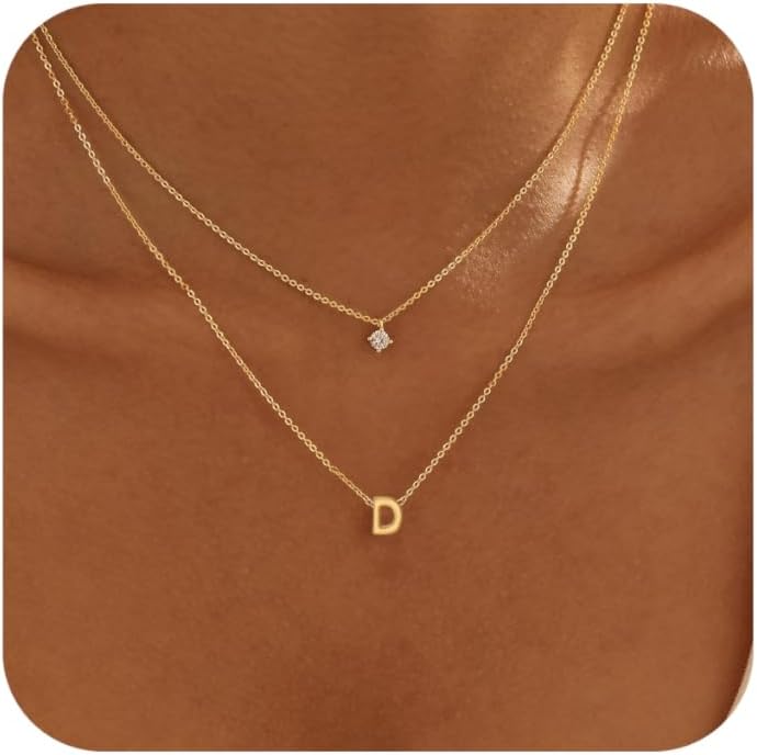 Layered Initial Necklaces for Women, 14k Gold Plated Letter Necklace Set Dainty Gold Initial Necklace Stack Cute Layering Choker Necklaces for Women Trendy Fashion Jewelry