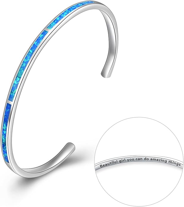 WINNICACA Bracelet for Women Opal Bracelet 925 Sterling Silver Opal Cuff Bangle Bracelets Inspirational Fine Jewelry Gifts for Women Her Wife Mom Daughter Anniversary Birthday Gifts Ideas