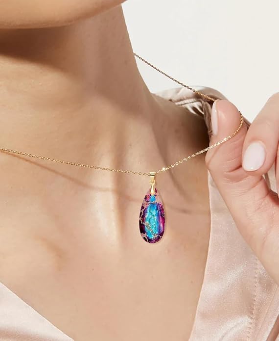 Stone Necklaces for Women Teardrop Gemstone Pendant Necklace Natural Stone Chain Necklaces
