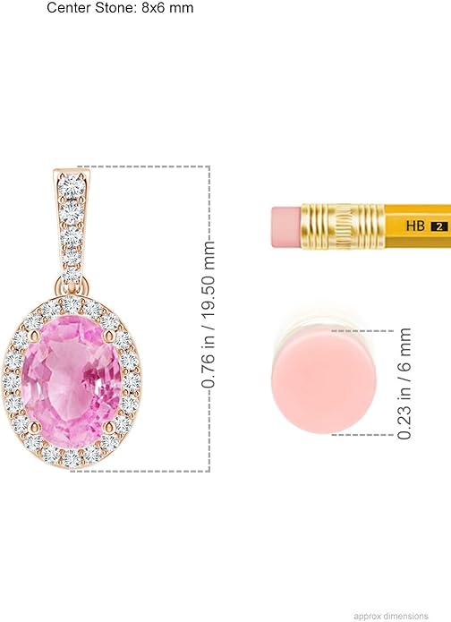 Angara Natural Pink Sapphire Pendant for Women | Vintage Style Oval Pink Sapphire Halo Pendant in 14K Solid Gold/Platinum With 18" Chain | Birthday, Anniversary, Gemstone Jewelry Gift