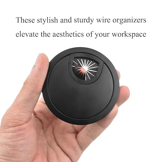 HAHIYO 2Pcs 2.4Inch/60mm Black Zinc Alloy Desk Grommet Wire Grommet Cable Management Cord Hole Cover Desk Wire Hole Insert Wire Organizer for Computer Office Home School Equipment Systems