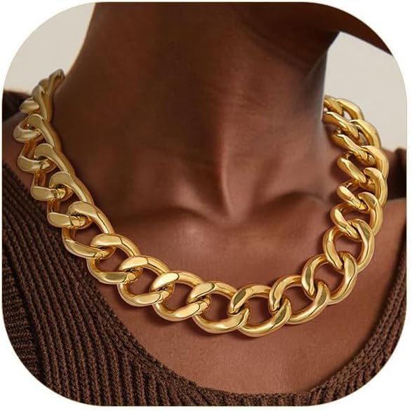 ChainsPro Cuban Link Chain for Women,Stainless Steel Chunky Necklace Silver/Gold Plated Thick Chain Choker, 12/16/20 mm Width,18" and 20" Punk Hip Hop Trendy Non Tarnish Jewelry Gifts