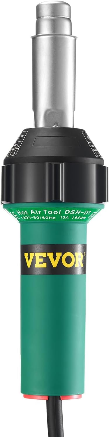 VEVOR Hot Air Plastic Welder, 1600W Hot Air Torch Pistol, 122-1112℉ PVC TPO Vinyl Heat Gun Welding Torch, Plastic Roofing Welding Kit with 14 Accessories- Toolbox, Nozzle, Roller, Blades for PP/PE/PVC