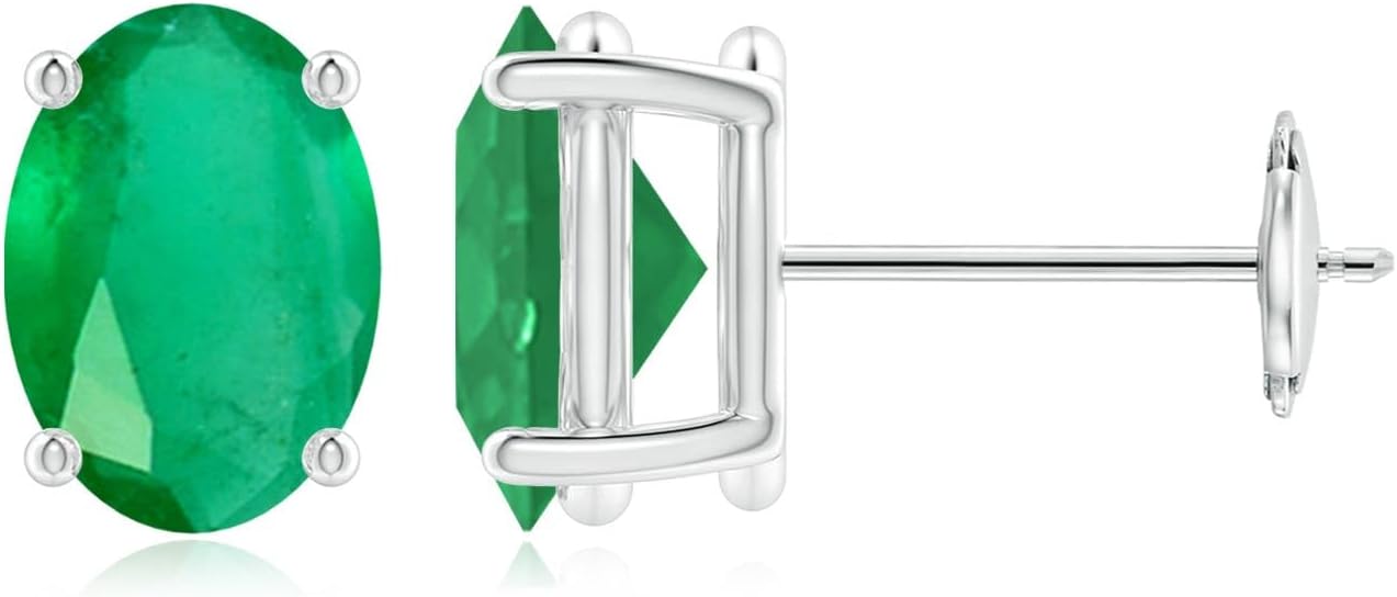 ANGARA Natural Emerald Earrings for Women | Oval Shape Emerald Classic Earrings in 14K Solid Gold/Platinum | May Birthday, Anniversary, Gemstone Jewellery Gift