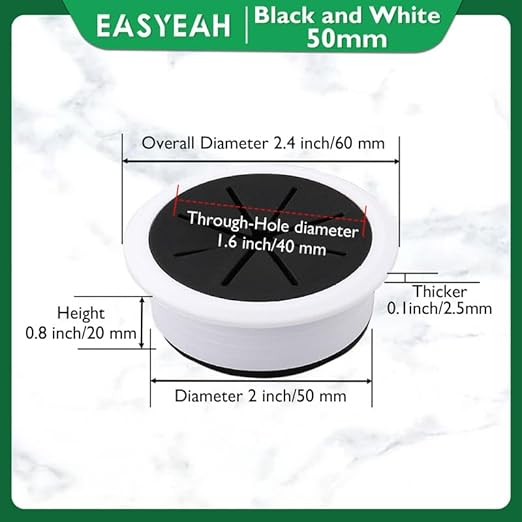 5 Pcs Desk Grommet 2" / 50 mm, Desk Hole Cover for Cables Black and White, Cable Grommet ABS Plastic, Desk Hole Grommet for Home & Office Pc, Detachable Cable Cord Organizer