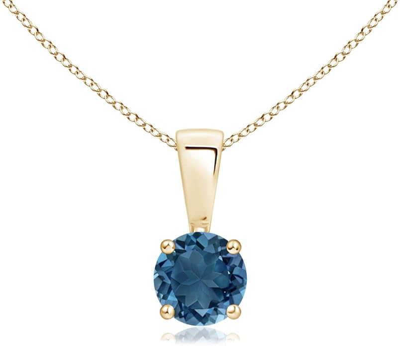 Angara Natural Blue Topaz Solitaire Pendant for Women | Classic Prong-Set Round Blue Topaz Pendant in 14K Solid Gold/Silver/Platinum With 18" Chain | December Birthday, Gemstone Jewelry Gift