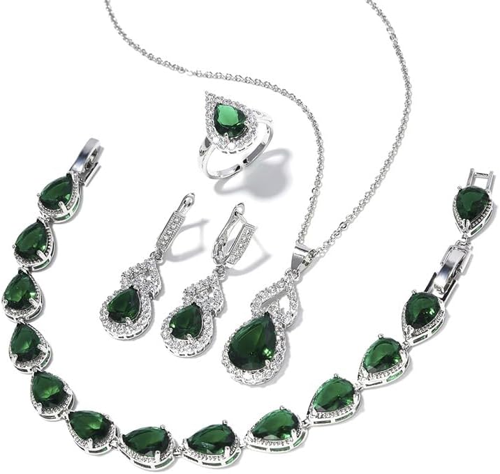 Classic Jewelry Set—Perfect for Weddings, Galas, and Everyday Wear—Includes Bracelet, Ring, Pendant Earrings, and Necklace ，Birthday Gift for Mother/Wife/Sister/Best Friend