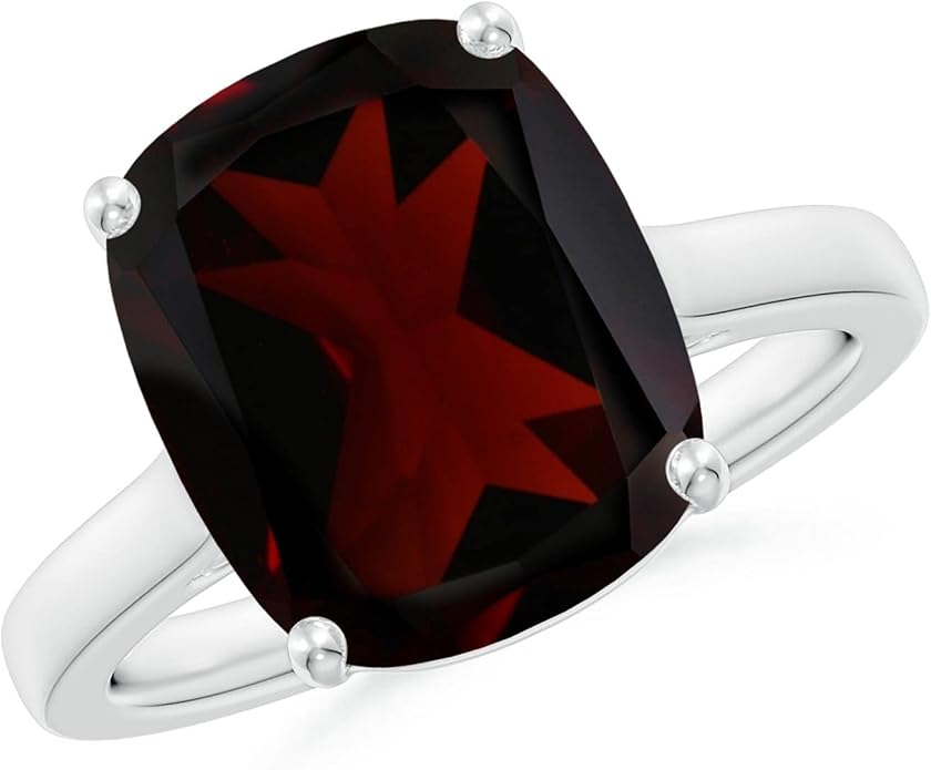 Angara Cushion Garnet Solitaire Ring in Sterling Silver/14K Solid Gold/Platinum | Natural Garnet Solitaire Ring for Women | January Birthday, Anniversary, Gemstone Jewelry Gift
