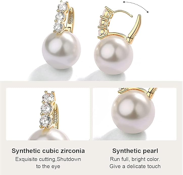 Pearl Earrings for Women 14K Gold Plated Hypoallergenic Pearl Earrings 5A Cubic Zirconia Dangle Earrings Elegant Jewelry