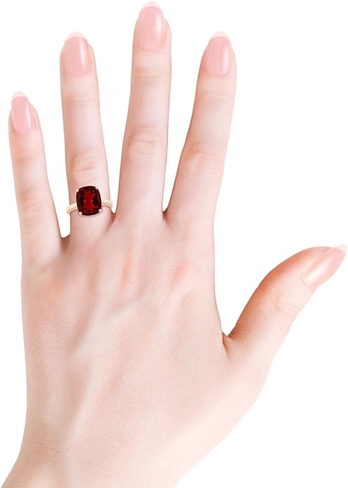 Angara Cushion Garnet Solitaire Ring in Sterling Silver/14K Solid Gold/Platinum | Natural Garnet Solitaire Ring for Women | January Birthday, Anniversary, Gemstone Jewelry Gift