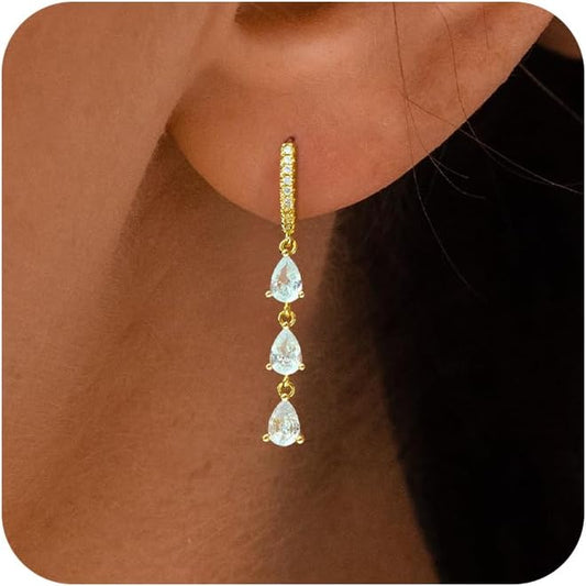 Gold Earrings for Women Trendy, Simple Dainty 14K Gold Plated Paperclip Square Chain Link Dangle Hoops Earrings Pin Stud Huggie Earrings Lightweight Hypoallergenic Minimalist Aesthetic Gold Jewelry for Christmas Gifts