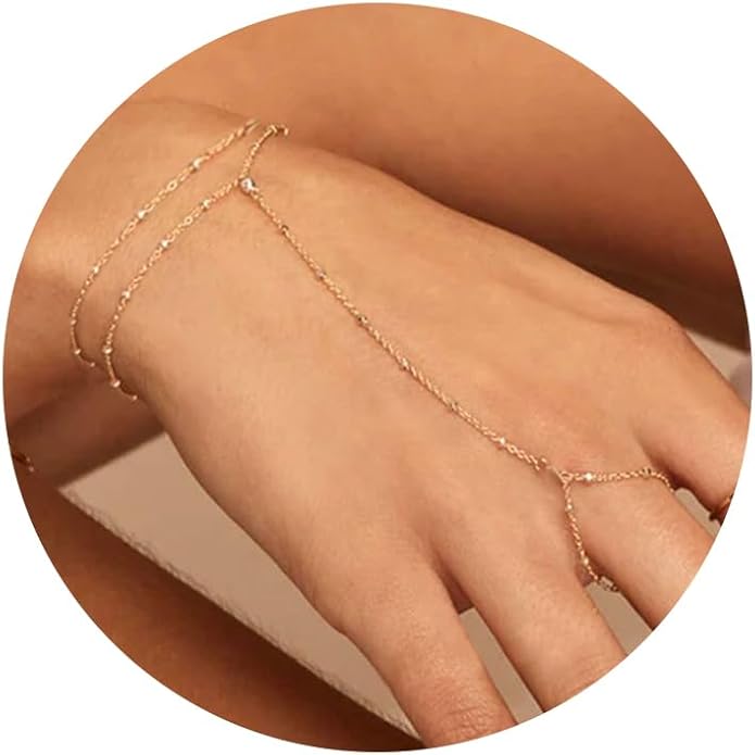 ÌF ME Hand Chain Bracelet Set 14K Gold Plated Durable Gold Bracelets for Women Adjustable Finger Bracelet Hand Jewelry with Extender Perfect for Everyday Wear Ring Bracelet Hand