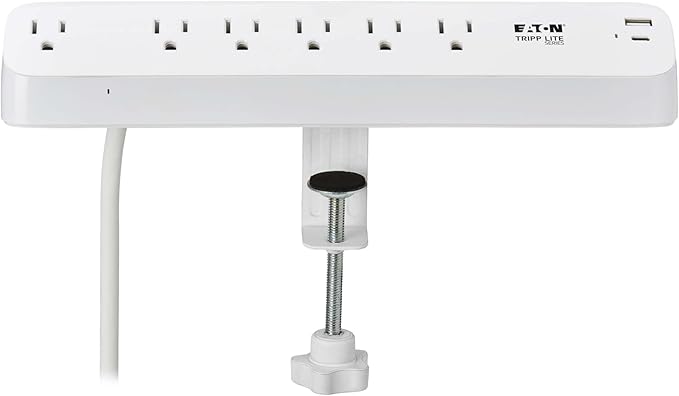 Eaton Tripp Lite Series Desk Clamp Power Strip Surge Protector, 6-Outlets, USB-A & USB-C Charging Ports, 900 Joules, 6ft Flat Extension Cord, Lifetime Manufacturer's Warranty (TLP66UCLAMP)