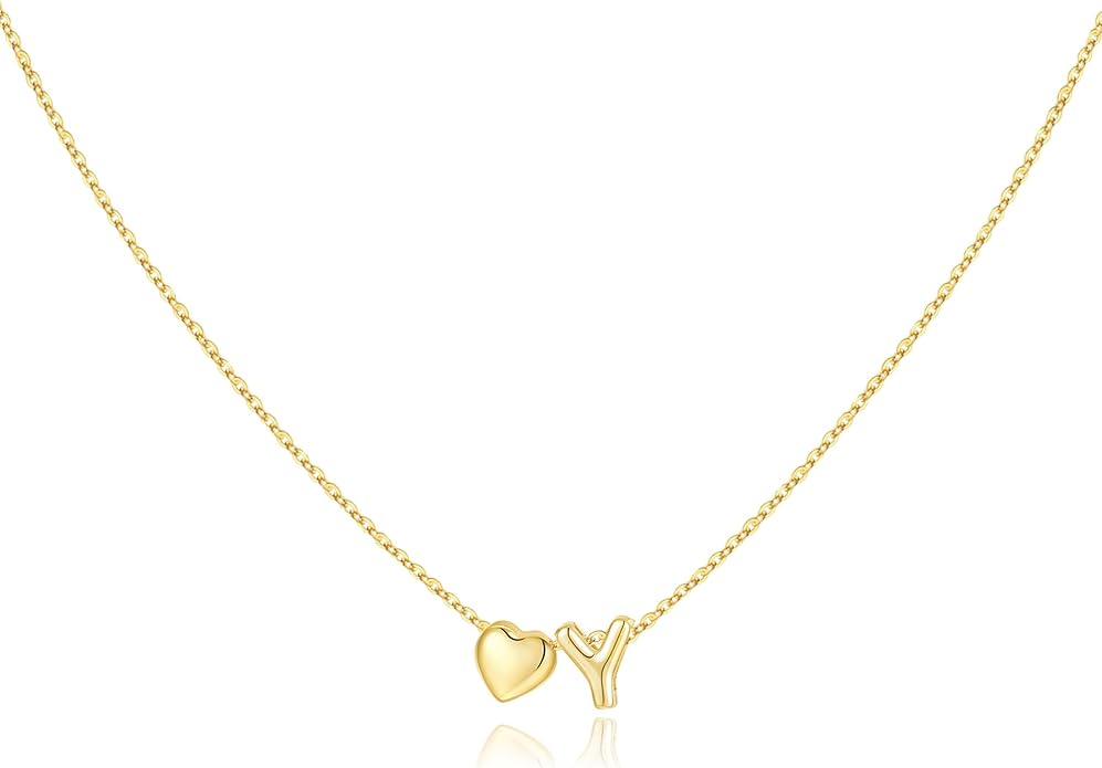 M MOOHAM Valentines Gifts for Kids Her - Heart Initial Necklaces for Women Girls 14K Gold Plated Tiny Heart Necklace Jewelry for Kids Personalized Birthday Gifts for Teen Girls Trendy