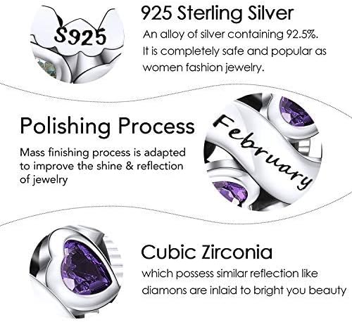 NINGAN Birthstone Charms 925 Sterling Silver Love Heart Openwork Bead for Charm Bracelets and Necklaces with 5A Cubic Zirconia, Birthday Mothers Day Jewelry Gifts Women