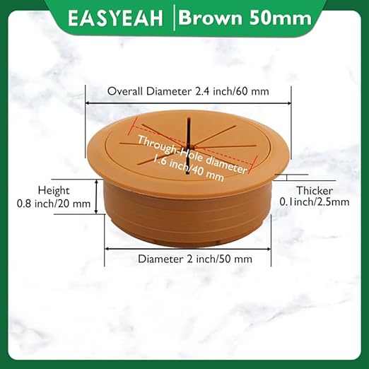 5 Pcs Desk Grommet 2" / 50 mm, Desk Hole Cover for Cables Brown, Cable Grommet ABS Plastic, Desk Hole Grommet for Home & Office Pc, Detachable Cable Cord Organizer